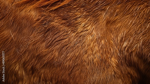 A close-up shot showcasing the texture and intricate details of brown fur, highlighting the subtle variations in color and the softness of the fur. © Damerfie