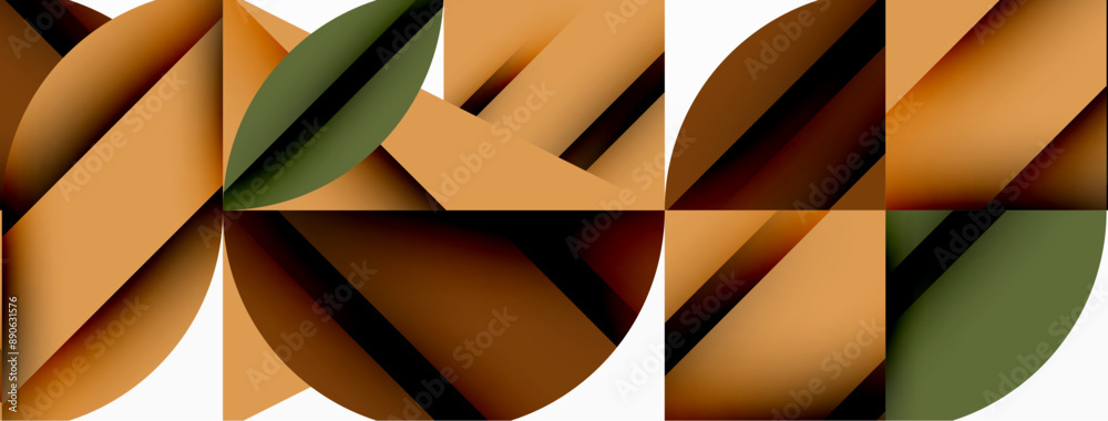 Obraz premium Circle, square and flower petal geometric background. Round shapes composition for wallpaper, banner, background or landing