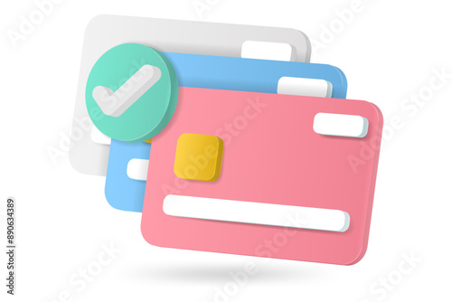 3d minimal credit card concept of online successful payment, online payment concept. money financial security for online shopping.