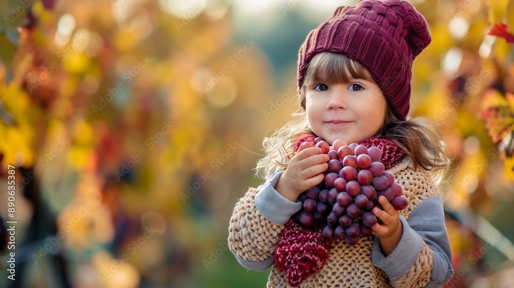 Little Girl Holding Grapes in Autumn Little Girl Holding Grapes in Autumn