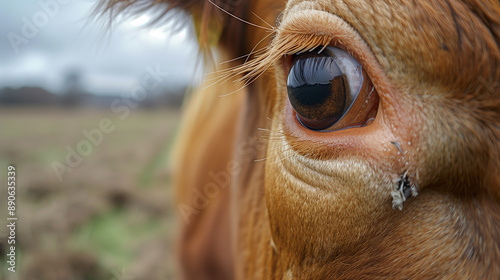 Close-up macro white cow's brown eye, pupil, iris, cornea, veterinary ophthalmology, disease