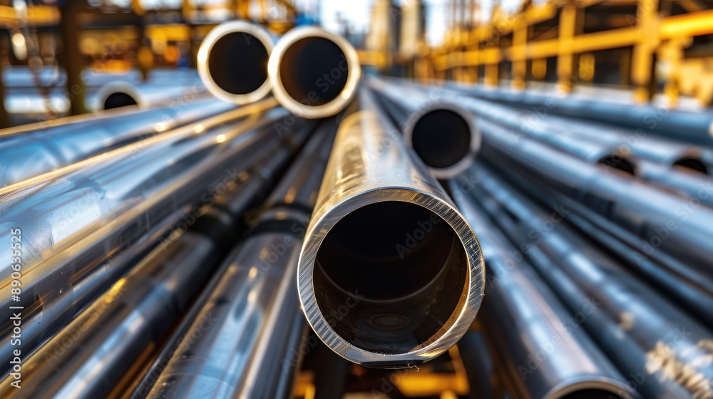 Stack of Metal Pipes at Construction Site Stack of Metal Pipes at Construction Site