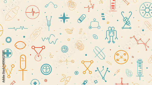 Health care icon pattern background with precise symmetry and ample copy space, showcasing medical innovation in a modern and clean design