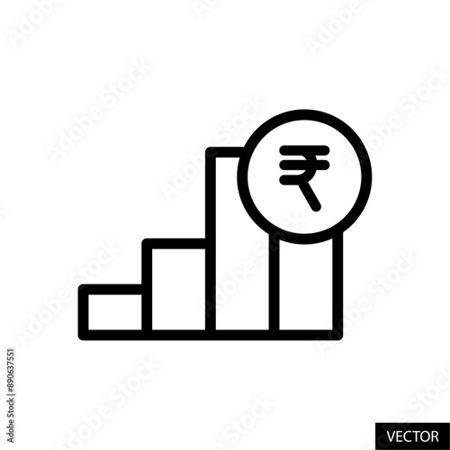 Portfolio chart with Indian Rupee sign, sales graph with INR symbol, stock market investment icon in line style design for website, app, UI, isolated on white background. Editable stroke. Vector file.