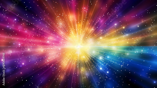 Rainbow Sunburst Background with Glittering Stars