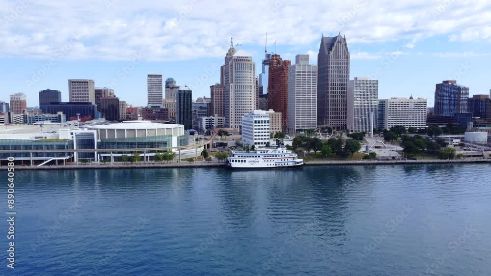 Detroit cityscape and skyline, drone view, USA Detroit cityscape and skyline, drone view, USA