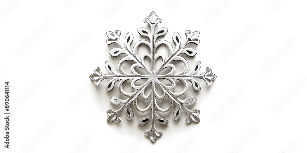 Crisp and realistic view of a snowflake ornament on a white background Crisp and realistic view of a snowflake ornament on a white background
