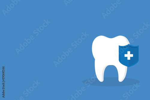 Dental Care, protection. Tooth icon and shield.	