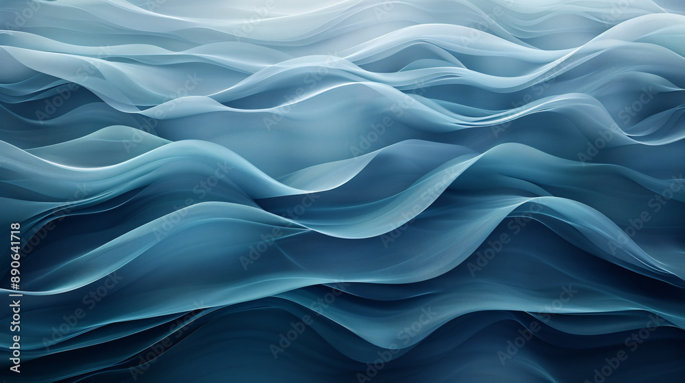 Fototapeta premium A smooth waves pattern wallpaper featuring gentle, flowing lines in a gradient of ocean hues, with plenty of copy space above and below for additional content
