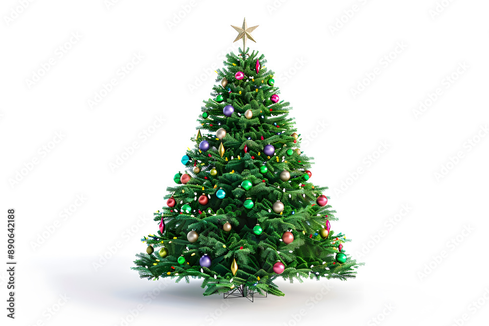 Realistic Depiction of a Christmas Tree Isolated on a White Background Realistic Depiction of a Christmas Tree Isolated on a White Background
