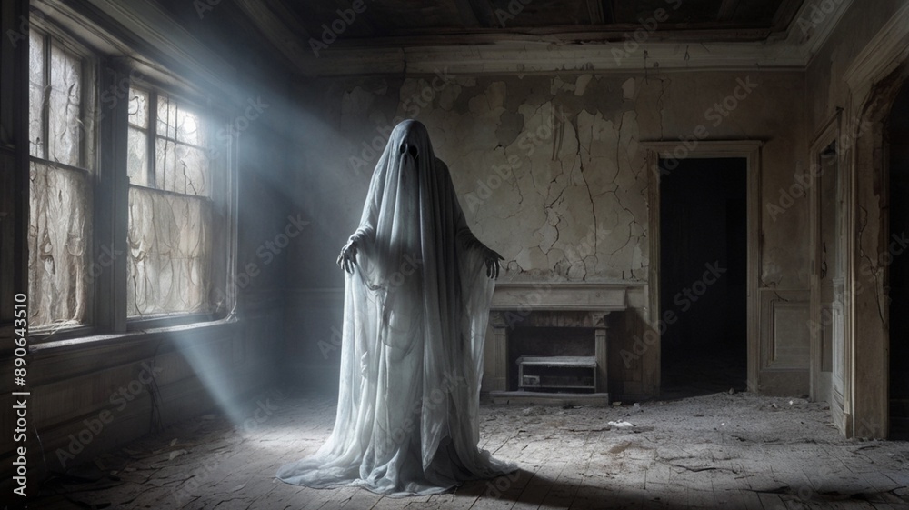A_ghostly_apparition_appearing_in_a_deserted_crumbling A_ghostly_apparition_appearing_in_a_deserted_crumbling