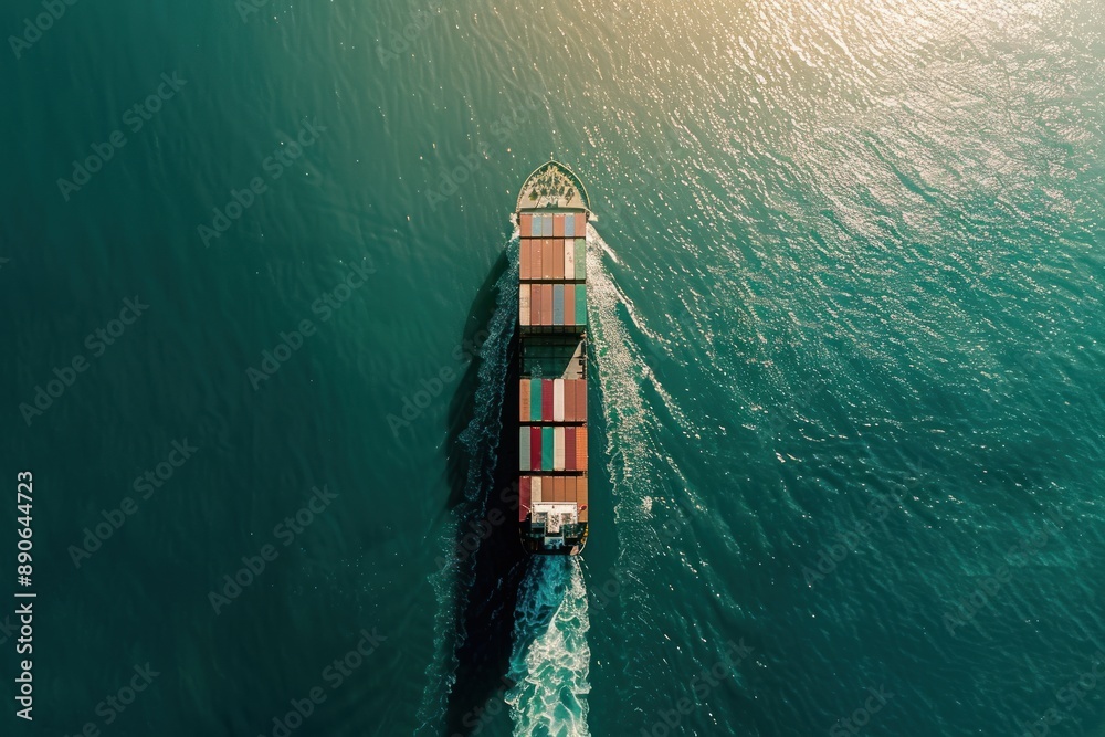 Cargo maritime ship with container in water ocean, Aerial top view Cargo maritime ship with container in water ocean, Aerial top view