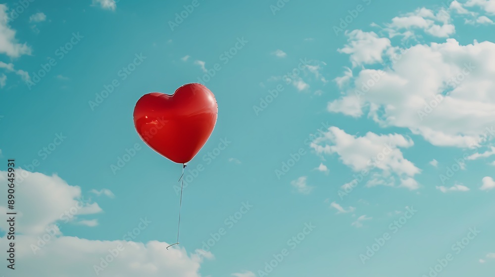 Red Heart Balloon Floating in the Sky Red Heart Balloon Floating in the Sky