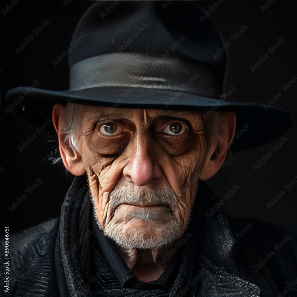 Elderly man with black hat making eye contact, showcasing wisdom character Elderly man with black hat making eye contact, showcasing wisdom character