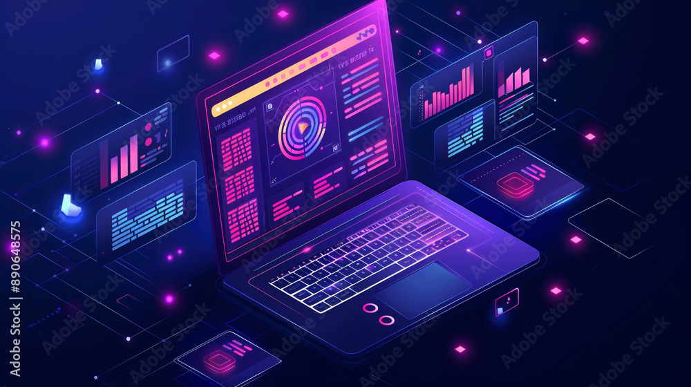 background digital isometric of UI UX background digital isometric of UI UX