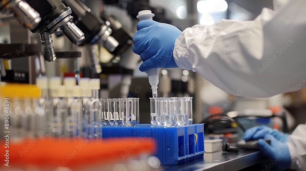 A Scientist Working with Test Tubes in a Laboratory A Scientist Working with Test Tubes in a Laboratory