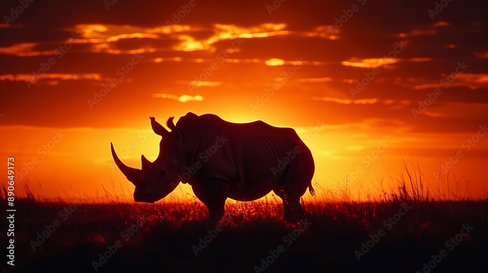 Fototapeta premium Majestic Black Rhinoceros Silhouette at African Sunset