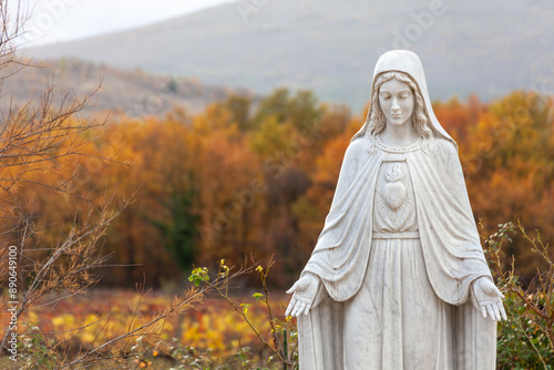 A statue of the Queen of Peace in a Community in Medjugorje, Bosnia and Herzegovina.