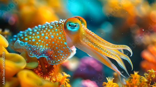 close up cuttle fish on coral reef in ocean
