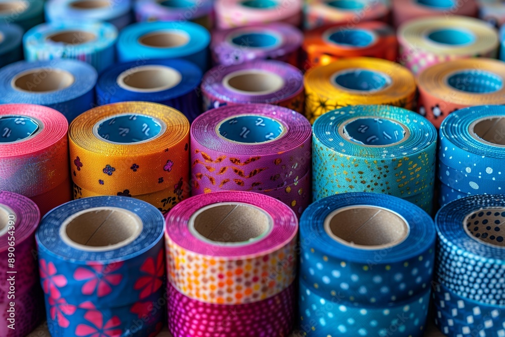 Colorful Washi Tape Rolls Displayed In A Row Colorful Washi Tape Rolls Displayed In A Row