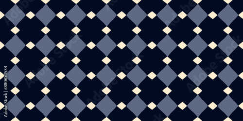 Modern plaid pattern diamonds motif classic blue background seamless vector graphic. Abstract square tiles minimal geometric design fabric, textile, wallpaper. Easy to recolor all over print block.