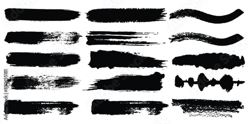 Set of paint brush stroke, ink splatter and artistic design elements. Ink splashes. Rough smears and stains. High quality manually traced. Drops blots isolated. Vector isolated elements set modern