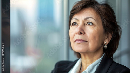 Thoughtful Mature Businesswoman Looking Out Window