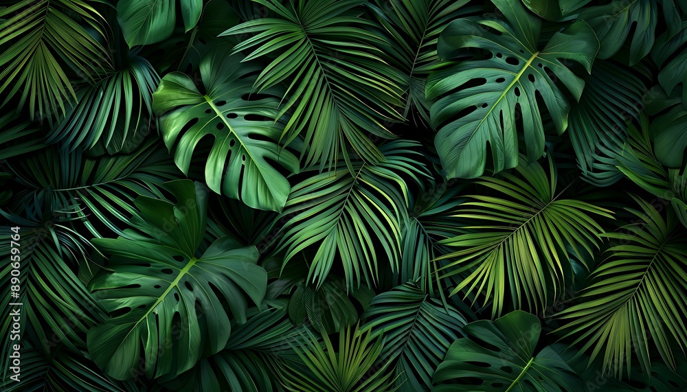 Dark Green Texture of Tropical Leaf Foliage, Abstract Nature Pattern Dark Green Texture of Tropical Leaf Foliage, Abstract Nature Pattern