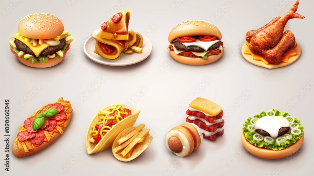 Fast food, street food 3d vector icon