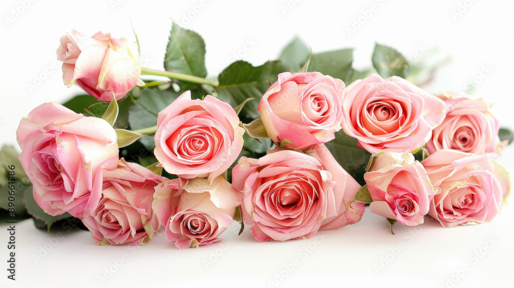 beau bouquet de roses en fleur avec feuilles vertes sur fond blanc beau bouquet de roses en fleur avec feuilles vertes sur fond blanc