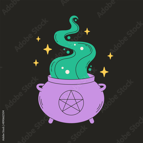 Cauldron with potion. Magic, witchcraft. Vector illustration in flat style