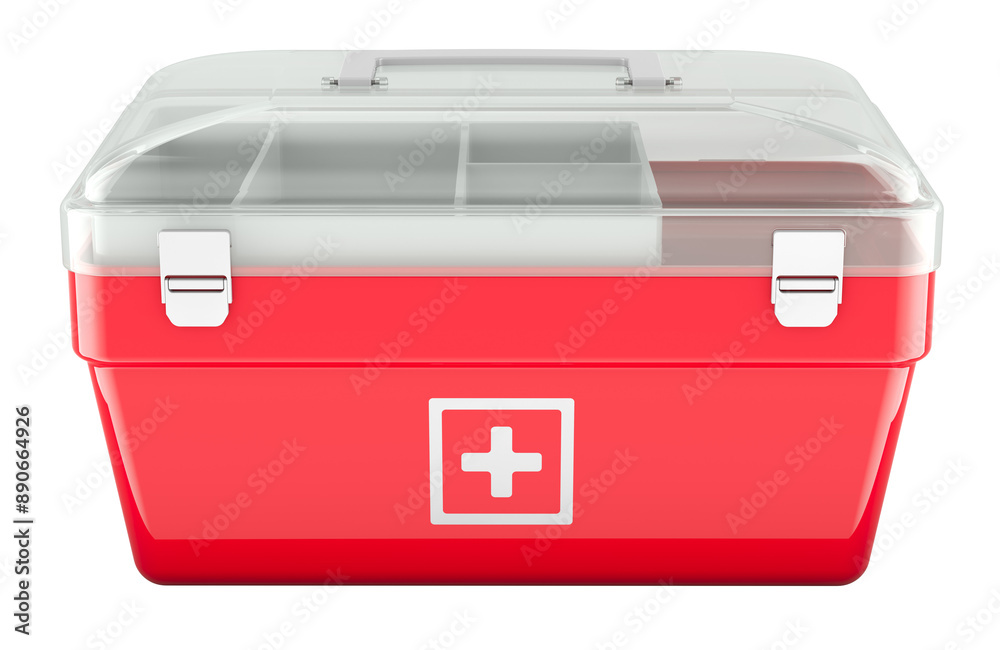 Red First Aid Kit, 3D rendering isolated on transparent background Red First Aid Kit, 3D rendering isolated on transparent background