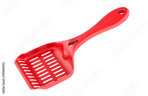 Red litter scoop for cats from plastic, 3D rendering isolated on transparent background