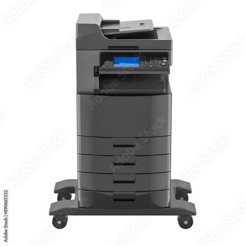 Black Office Multifunction Printer MFP, front view. 3D rendering isolated on transparent background photo