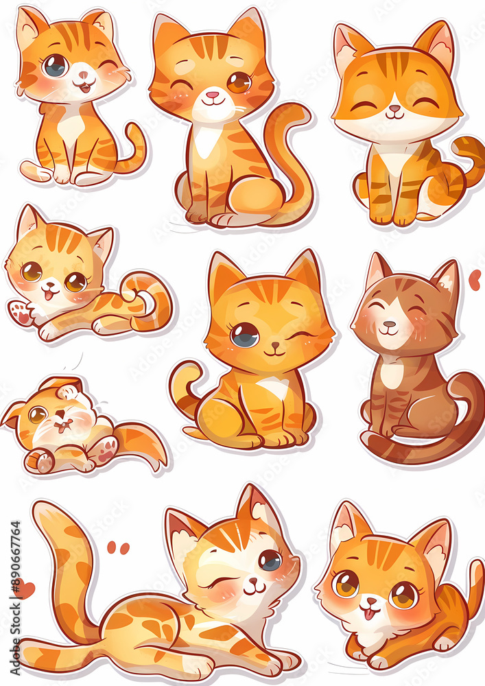 Fototapeta premium Cute Cat Emoticons Playing | Set of Adorable Playful Cats