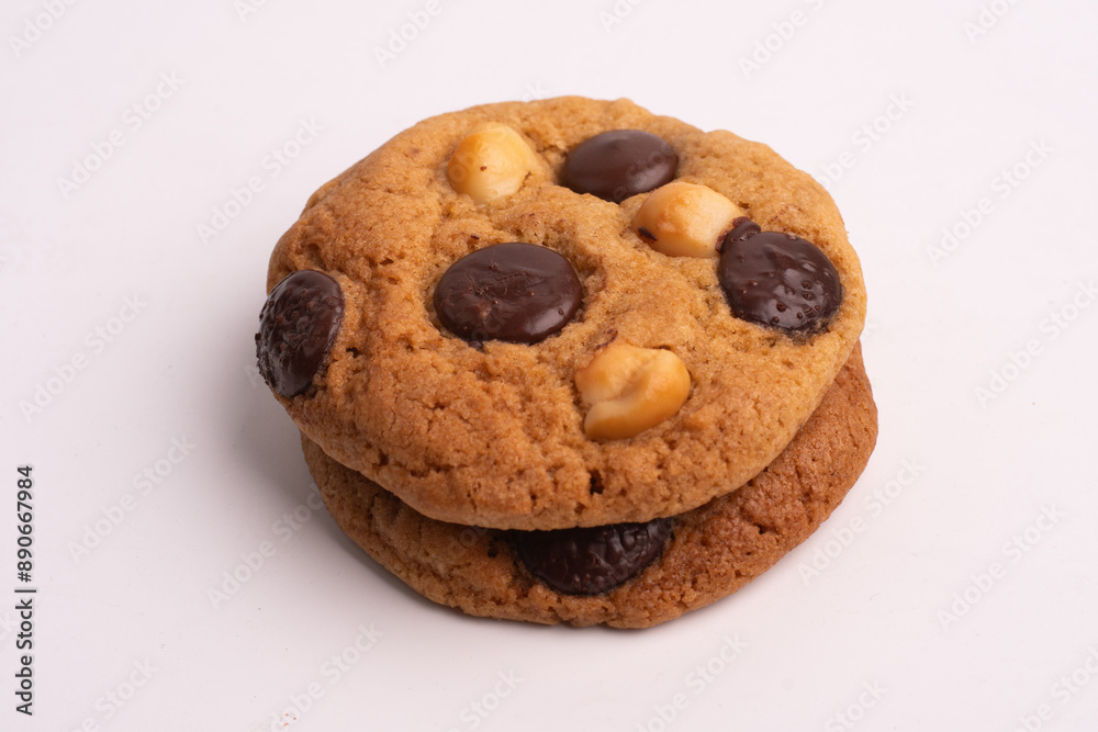 chocolate macadamia soft cookies on white background chocolate macadamia soft cookies on white background