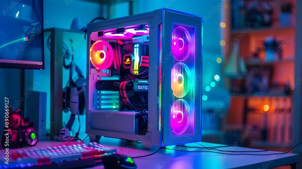 RGB Gaming PC Setup with Colorful Lights