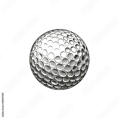 golf ball engraving hand drawn illustration isolated white background
