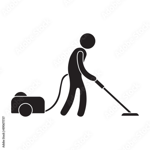 vector flat icon of person cleaning with vacuum
