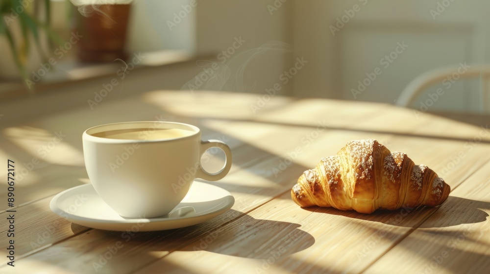 Coffee and Croissant: A cup of coffee and a croissant. Coffee and Croissant: A cup of coffee and a croissant.