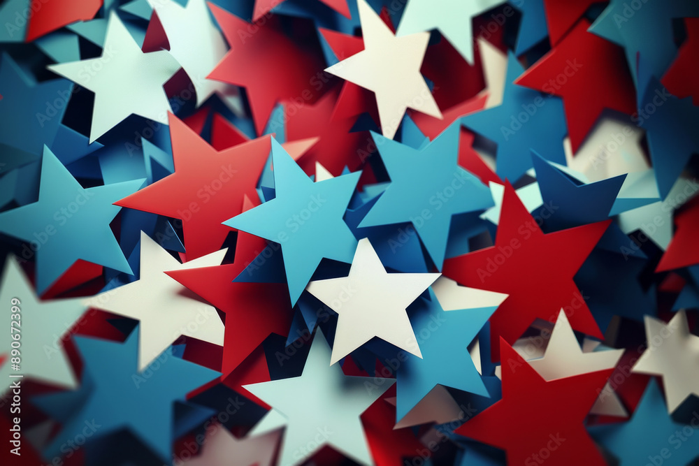 A lively, patriotic explosion of red, white, and blue stars arranged in an overlapping pattern, symbolizing celebration and unity. A lively, patriotic explosion of red, white, and blue stars arranged in an overlapping pattern, symbolizing celebration and unity.