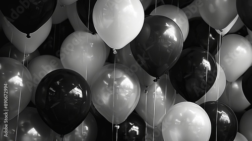 black and white Balloons Filled With gas  photo