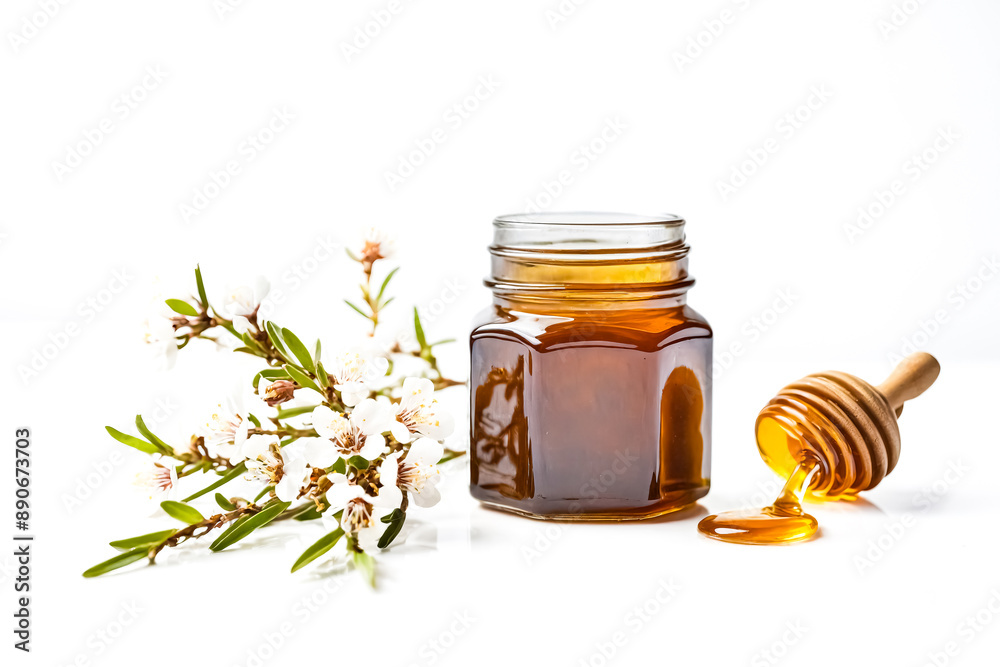 Jar of Honey with White Flowers and Dipper Jar of Honey with White Flowers and Dipper