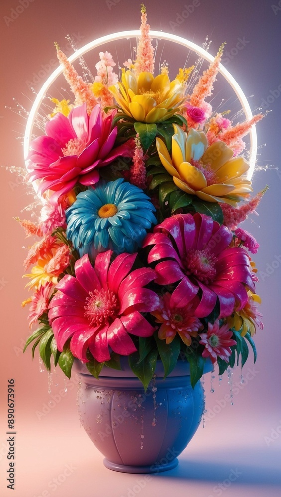 A vibrant 3D render of a multi-flower pot arran... A vibrant 3D render of a multi-flower pot arran...