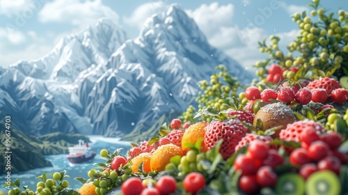 Snowy Fruitscape with Mountain View photo