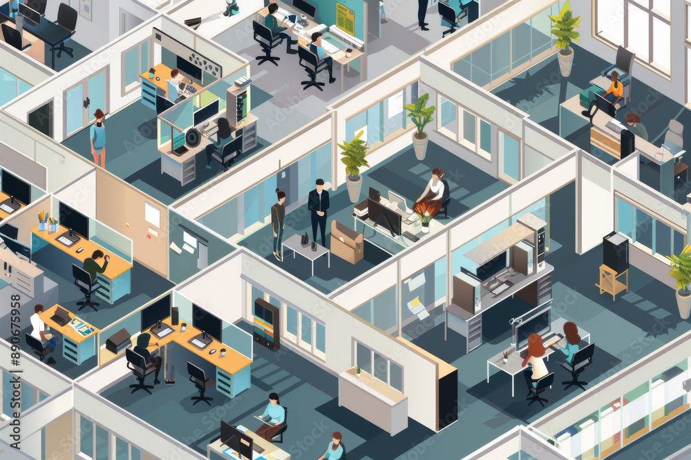 A sprawling multi-level office, filled with professionals and modern furniture, portrays a vibrant corporate environment and bustling work culture. A sprawling multi-level office, filled with professionals and modern furniture, portrays a vibrant corporate environment and bustling work culture.