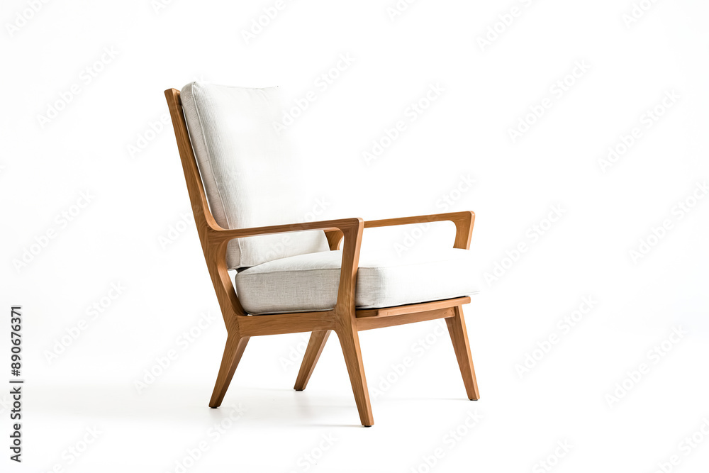 White armchair with wooden frame isolated on white background White armchair with wooden frame isolated on white background