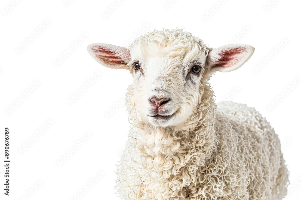 Fototapeta premium Close Up Portrait of a Cute White Sheep Lamb with Curly Fur