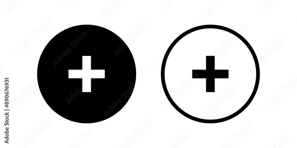 Fototapeta premium Add icon set. Plus sign. Flat illustration of vector icon on white background