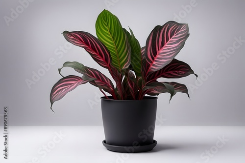 Calathea picturata crimson plant in pot white background, Ai Generated photo